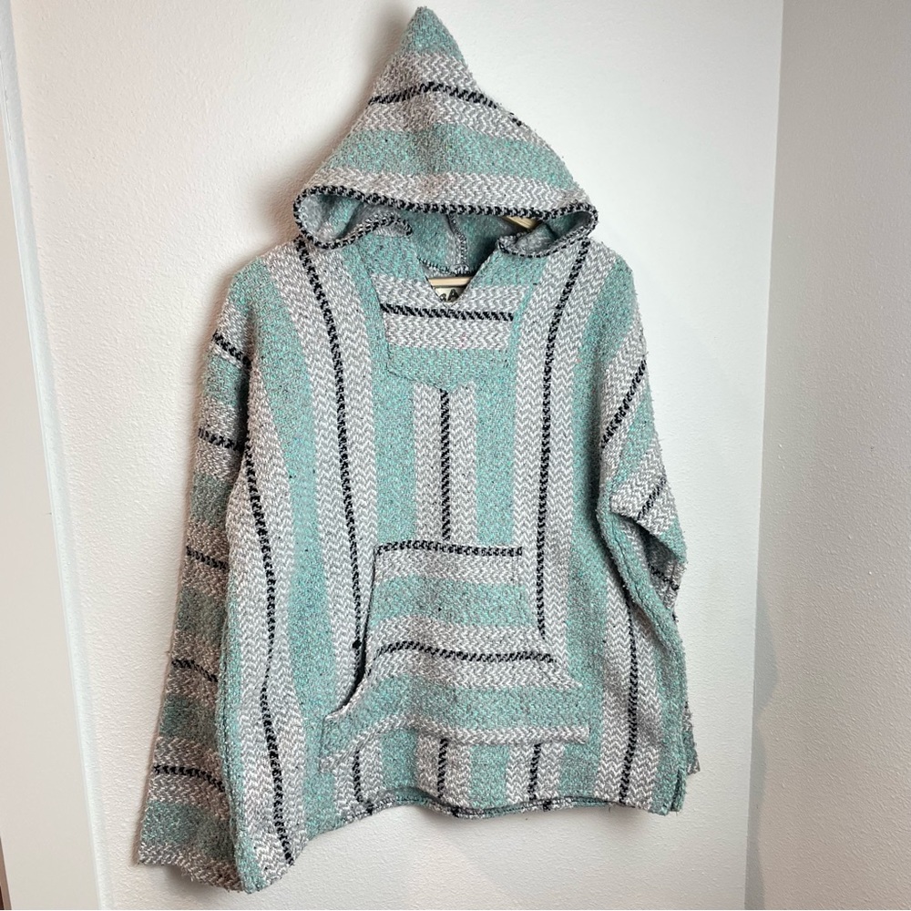 Baja Joe Beach Hoodie Sweater Mint & White Stripe Large - Picture 3 of 8